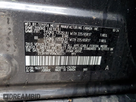 2024 Toyota RAV4 LE with VIN 2T3H1RFV0RW365231, listed as a Copart auction lot 50087445 with 10,369 mi miles and Salvage Title. Bid and sale history available at carsss.com. Image 15.