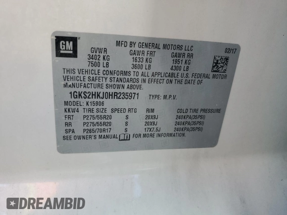 2017 GMC Yukon XL Denali with VIN 1GKS2HKJ0HR235971, listed as a Copart auction lot 70560154 with 83,291 mi miles and Clean Title. Bid and sale history available at carsss.com. Image 14.