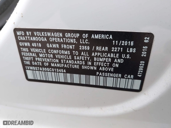 2016 Volkswagen Passat 1.8T SE w/Technology with VIN 1VWBS7A30GC013454, listed as a IAAI auction lot 41477109 with 134,027 mi miles. Bid and sale history available at carsss.com. Image 9.