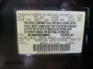 2010 Nissan Sentra S with VIN 3N1AB6AP6AL686842, listed as a Copart auction lot 55884875 with 166,624 mi miles and Salvage title. Bid and sale history available at DreamBid. Image 12.
