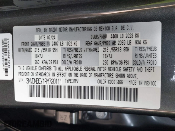 2024 Mazda CX-30 Premium Plus with VIN 3MVDMBEY1RM720111, listed as a IAAI auction lot 42730412 with 3,988 mi miles and . Bid and sale history available at DreamBid. Image 9.