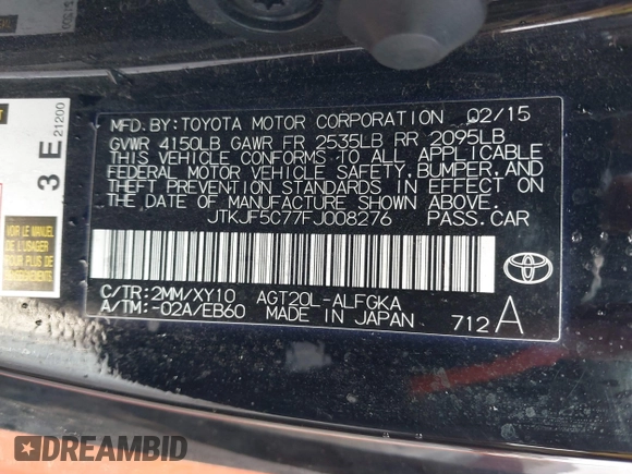 2015 Scion tC with VIN JTKJF5C77FJ008276, listed as a IAAI auction lot 41679236 with 90,987 mi miles. Bid and sale history available at carsss.com. Image 9.