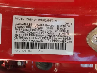 2018 Honda Accord Sedan Sport 1.5T with VIN 1HGCV1F39JA190240, listed as a Copart auction lot 46372735 with 148,929 mi miles and Salvage Title. Bid and sale history available at carsss.com. Image 12.
