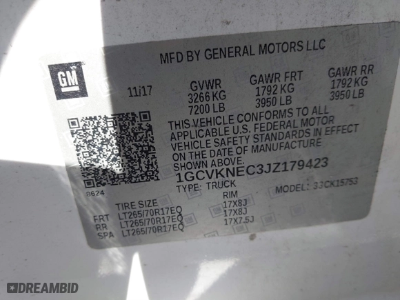 2018 Chevrolet Silverado 1500 Work Truck with VIN 1GCVKNEC3JZ179423, listed as a IAAI auction lot 41447512 with 126,180 mi miles. Bid and sale history available at carsss.com. Image 9.