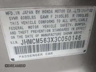 2003 Honda Accord LX with VIN JHMCM563X3C050146, listed as a IAAI auction lot 42451963 with 203,271 mi miles and . Bid and sale history available at DreamBid. Image 9.