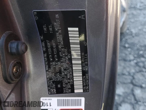 2019 Toyota Sienna LE Auto Access Seat with VIN 5TDKZ3DCXKS997321, listed as a Copart auction lot 47957045 with 127,598 mi miles and Salvage Title. Bid and sale history available at DreamBid. Image 12.