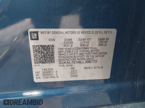 2020 GMC Terrain SLE with VIN 3GKALTEV8LL308773, listed as a IAAI auction lot 41442863 with 71,911 mi miles. Bid and sale history available at carsss.com. Image 9.