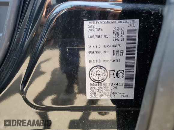 2024 Infiniti QX60 Pure with VIN 5N1DL1ES7RC337412, listed as a Copart auction lot 62099795 with 24,993 mi miles and Clean title. Bid and sale history available at DreamBid. Image 14.
