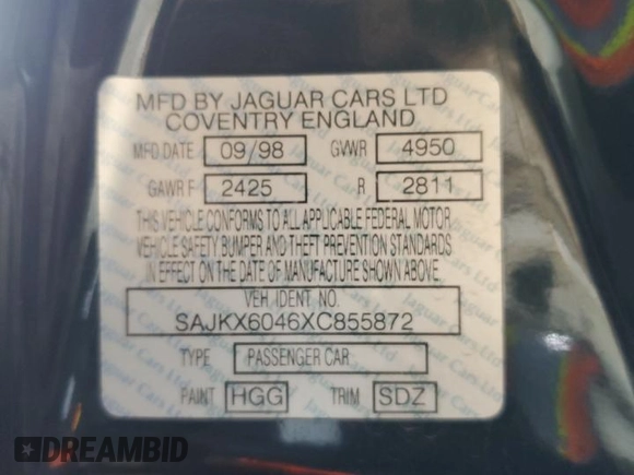 1999 Jaguar XJ with VIN SAJKX6046XC855872, listed as a Copart auction lot 47060465 with 65,286 mi miles and Clean title. Bid and sale history available at DreamBid. Image 12.