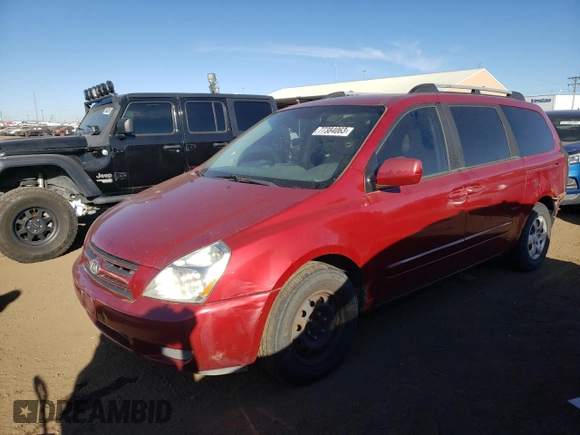 2007 Kia Sedona EX with VIN KNDMB233X76109232, listed as a Copart auction lot 77384063 with 208,774 mi miles and Clean Title. Bid and sale history available at carsss.com. Image 1.