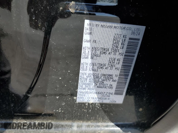 2025 Nissan Frontier S z VIN 1N6ED1EK5SN607296, wystawiony jako Copart lot #52597265 z przebiegiem 6 097 mil mil oraz Szkoda całkowita • Salvage title. Historia ofert i sprzedaży dostępna na DreamBid. Obrazek 15.