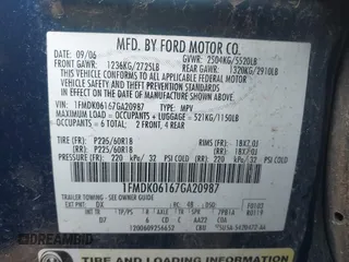 2007 Ford Freestyle Limited with VIN 1FMDK06167GA20987, listed as a IAAI auction lot 41461792 with 193,081 mi miles. Bid and sale history available at carsss.com. Image 9.