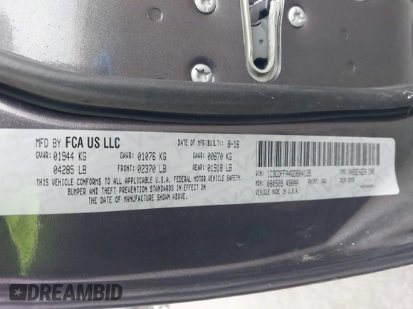 2016 Dodge Dart SXT Sport with VIN 1C3CDFFA4GD804135, listed as a IAAI auction lot 42094322 with 115,064 mi miles. Bid and sale history available at carsss.com. Image 9.