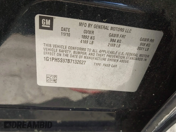 2011 Chevrolet Cruze LTZ with VIN 1G1PH5S97B7132627, listed as a IAAI auction lot 42043940 with 185,258 mi miles and . Bid and sale history available at DreamBid. Image 8.