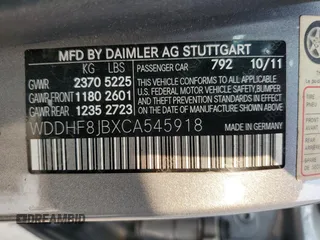 2012 Mercedes-Benz E 350 Luxury with VIN WDDHF8JBXCA545918, listed as a Copart auction lot 58953115 with 220,307 mi miles and Salvage title. Bid and sale history available at DreamBid. Image 13.