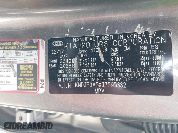 2018 Kia Soul + with VIN KNDJP3A5XJ7595332, listed as a IAAI auction lot 42024222 with 100,163 mi miles and . Bid and sale history available at DreamBid. Image 9.