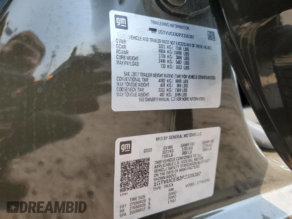 2023 GMC Sierra 1500 with VIN 1GTVUCE82PZ335387, listed as a Copart auction lot 63642514 with 6,106 mi miles and Salvage Title. Bid and sale history available at DreamBid. Image 13.