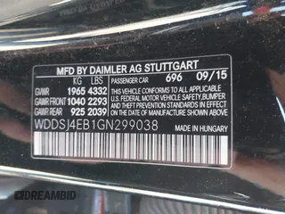 2016 Mercedes-Benz CLA with VIN WDDSJ4EB1GN299038, listed as a IAAI auction lot 41805142 with 95,621 mi miles. Bid and sale history available at carsss.com. Image 9.
