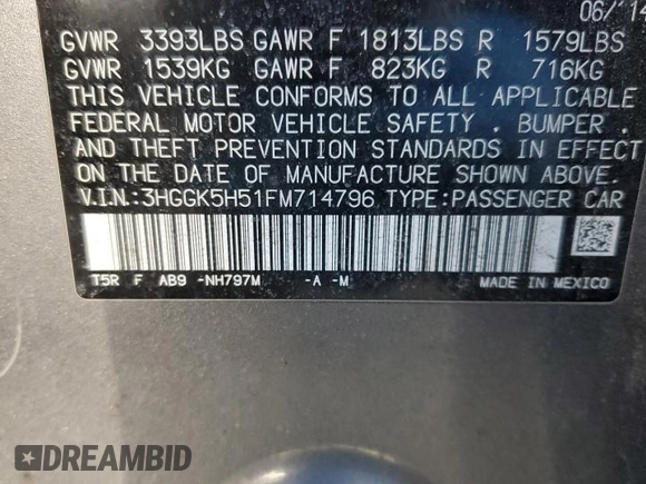 2015 Honda Fit LX with VIN 3HGGK5H51FM714796, listed as a Copart auction lot 83174244 with 121,690 mi miles and Salvage Title. Bid and sale history available at carsss.com. Image 12.