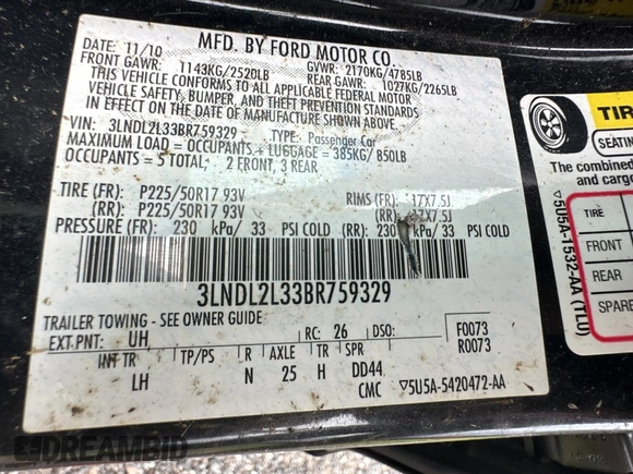 2011 Lincoln MKZ Hybrid z VIN 3LNDL2L33BR759329, wystawiony jako Copart lot #76805644 z przebiegiem 131 927 mil mil oraz Czysty tytuł • Clean title. Historia ofert i sprzedaży dostępna na DreamBid. Obrazek 10.