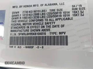 2019 Honda Odyssey Elite z VIN 5FNRL6H95KB104816, wystawiony jako IAAI lot #42232490 z przebiegiem 77 465 mil mil oraz . Historia ofert i sprzedaży dostępna na DreamBid. Obrazek 9.