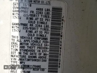 2017 Nissan Rogue SV with VIN JN8AT2MT5HW381398, listed as a Copart auction lot 52356335 with 58,292 mi miles and Salvage Title. Bid and sale history available at carsss.com. Image 15.