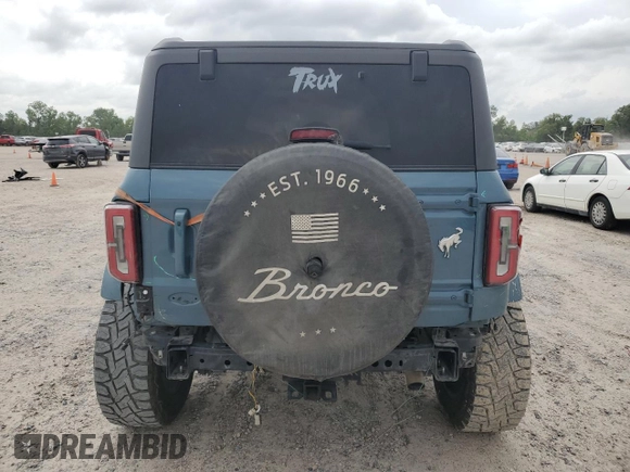 2022 Ford Bronco with VIN 1FMDE5BH1NLB59971, listed as a Copart auction lot 55136985 with 40,398 mi miles and Salvage Title. Bid and sale history available at carsss.com. Image 6.