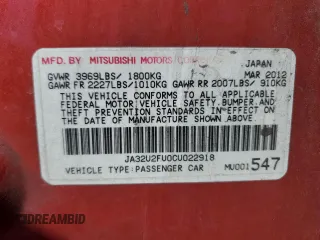 2012 Mitsubishi Lancer ES with VIN JA32U2FU0CU022918, listed as a Copart auction lot 77086654 with Not Provided miles and Salvage Title. Bid and sale history available at carsss.com. Image 12.