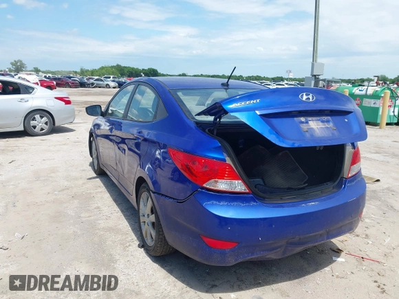 2013 Hyundai Accent GLS with VIN KMHCU4AEXDU437677, listed as a IAAI auction lot 42110350 with 144,947 mi miles. Bid and sale history available at carsss.com. Image 3.
