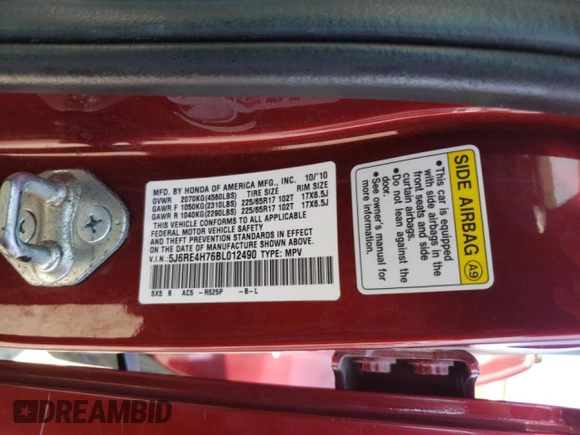 2011 Honda CR-V EX-L z VIN 5J6RE4H76BL012490, wystawiony jako Copart lot #53784175 z przebiegiem 174 446 mil mil oraz Szkoda całkowita • Salvage title. Historia ofert i sprzedaży dostępna na DreamBid. Obrazek 13.