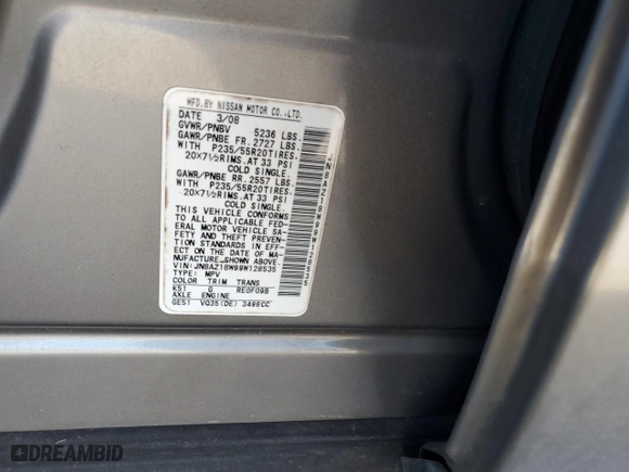 2009 Nissan Murano LE with VIN JN8AZ18W99W128535, listed as a Copart auction lot 42794145 with 0 mi miles and Clean Title. Bid and sale history available at carsss.com. Image 13.