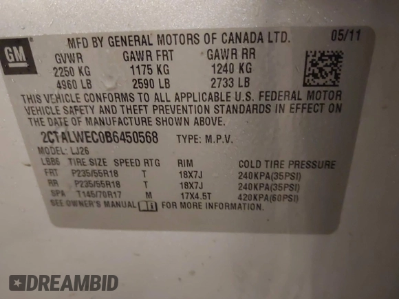 2011 GMC Terrain SLT-2 with VIN 2CTALWEC0B6450568, listed as a IAAI auction lot 41922964 with 181,378 mi miles and . Bid and sale history available at carsss.com. Image 9.