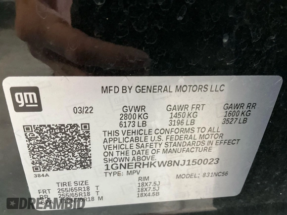 2022 Chevrolet Traverse LT with VIN 1GNERHKW8NJ150023, listed as a IAAI auction lot 42585752 with 102,823 mi miles and . Bid and sale history available at DreamBid. Image 24.