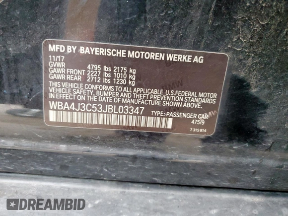 2018 BMW 4 Series 430i xDrive с VIN WBA4J3C53JBL03347, выставлен на аукционе Copart как лот 59724215 с пробегом 123 029 миль миль и Списание • Salvage title. История ставок и продаж доступна на DreamBid. Изображение 12.