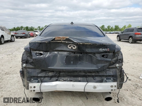 2019 Infiniti Q50 Red Sport 400 with VIN JN1FV7APXKM760676, listed as a Copart auction lot 53042805 with 112,374 mi miles and Salvage title. Bid and sale history available at DreamBid. Image 6.