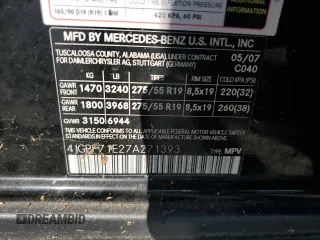 2007 Mercedes-Benz GL-Class with VIN 4JGBF71E27A271393, listed as a Copart auction lot 72500594 with 153,825 mi miles and Salvage Title. Bid and sale history available at carsss.com. Image 13.