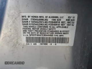 2012 Honda Pilot EX with VIN 5FNYF4H47CB044468, listed as a Copart auction lot 48815315 with 208,536 mi miles and Salvage Title. Bid and sale history available at DreamBid. Image 15.