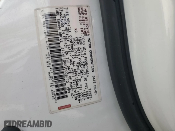 2001 Lexus RX 300 with VIN JTJHF10U210206770, listed as a Copart auction lot 55502095 with 195,369 mi miles and Clean Title. Bid and sale history available at DreamBid. Image 13.