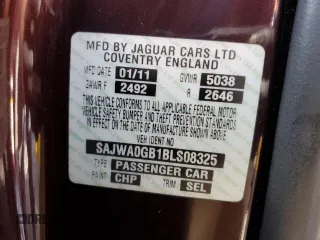 2011 Jaguar XF Premium with VIN SAJWA0GB1BLS08325, listed as a Copart auction lot 61190335 with 61,656 mi miles and Salvage title. Bid and sale history available at DreamBid. Image 13.