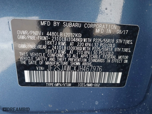 2018 Subaru Forester Touring with VIN JF2SJAWCXJH467976, listed as a IAAI auction lot 41744472 with 98,919 mi miles. Bid and sale history available at carsss.com. Image 9.