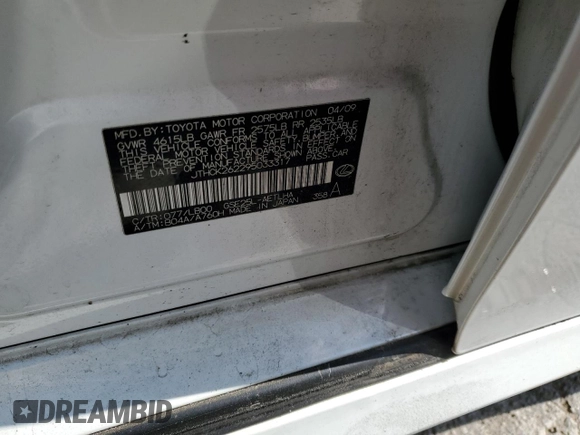 2009 Lexus IS 250 with VIN JTHCK262295033317, listed as a Copart auction lot 52305374 with 173,969 mi miles and Non Repairable. Bid and sale history available at DreamBid. Image 12.