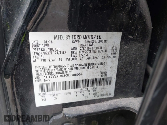 2016 Ford F-250 Lariat с VIN 1FT7W2B63GEC06064, выставлен на аукционе IAAI как лот 42296781 с пробегом 140 247 миль миль и . История ставок и продаж доступна на DreamBid. Изображение 9.