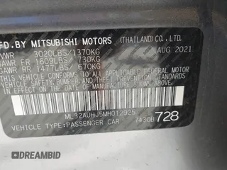 2021 Mitsubishi Mirage ES z VIN ML32AUHJ5MH012925, wystawiony jako IAAI lot #40912982 z przebiegiem 33 912 mil mil oraz . Historia ofert i sprzedaży dostępna na DreamBid. Obrazek 9.