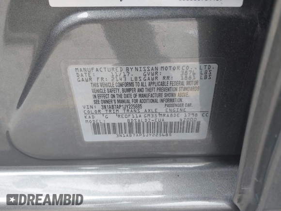 2018 Nissan Sentra SV with VIN 3N1AB7AP1JY225685, listed as a IAAI auction lot 41714478 with 65,019 mi miles and . Bid and sale history available at DreamBid. Image 9.