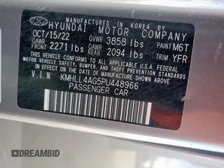 2023 Hyundai Elantra SE with VIN KMHLL4AG5PU448966, listed as a Copart auction lot 61752585 with 42,679 mi miles and Salvage title. Bid and sale history available at DreamBid. Image 13.