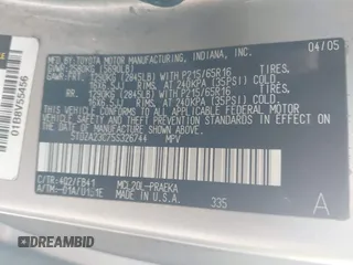 2005 Toyota Sienna CE с VIN 5TDZA23C75S326744, выставлен на аукционе IAAI как лот 42503968 с пробегом 374 463 миль миль и . История ставок и продаж доступна на DreamBid. Изображение 9.