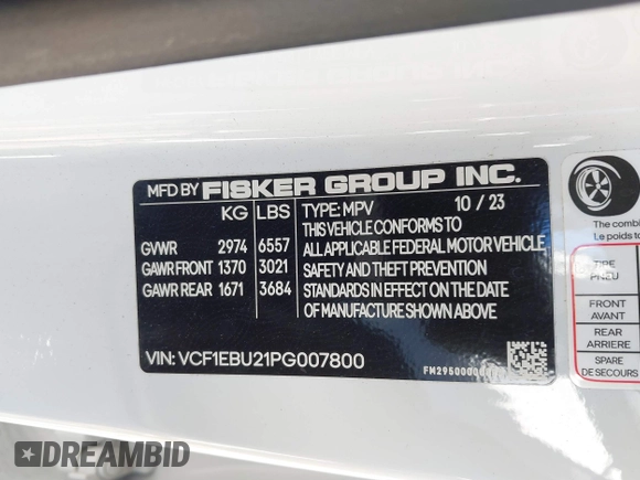 2023 Fisker Ocean Extreme z VIN VCF1EBU21PG007800, wystawiony jako IAAI lot #41640488 z przebiegiem 22 975 mil mil oraz . Historia ofert i sprzedaży dostępna na DreamBid. Obrazek 9.