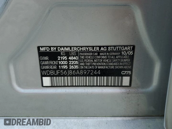 2006 Mercedes-Benz E 350 with VIN WDBUF56J86A897244, listed as a Copart auction lot 51857635 with 145,412 mi miles and Clean Title. Bid and sale history available at DreamBid. Image 12.