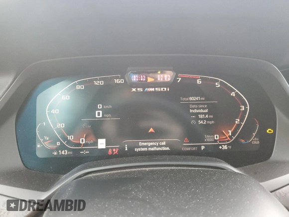 2020 BMW X5 M50i with VIN 5UXJU4C02LLE45422, listed as a Copart auction lot 44119775 with 60,241 mi miles and Salvage Title. Bid and sale history available at DreamBid. Image 9.