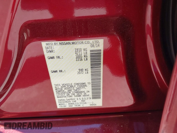 2015 Nissan Altima 2.5 S with VIN 1N4AL3AP9FC153529, listed as a IAAI auction lot 42031503 with 170,711 mi miles. Bid and sale history available at carsss.com. Image 9.
